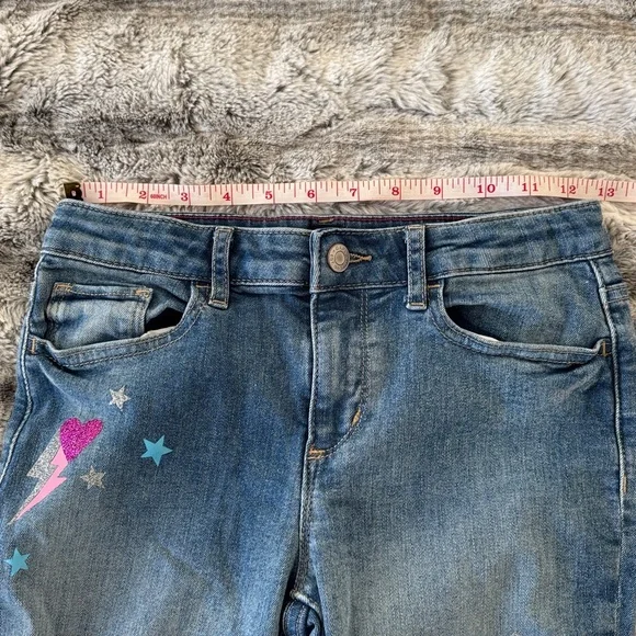 GAP Kids Jeans Stretch High Rise Jeggings Graphic Hearts Thunder Bolt Size 10 - Picture 5 of 9